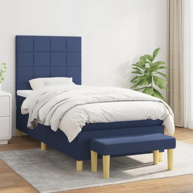 vidaXL Boxspring met matras stof blauw 90x190 cm
