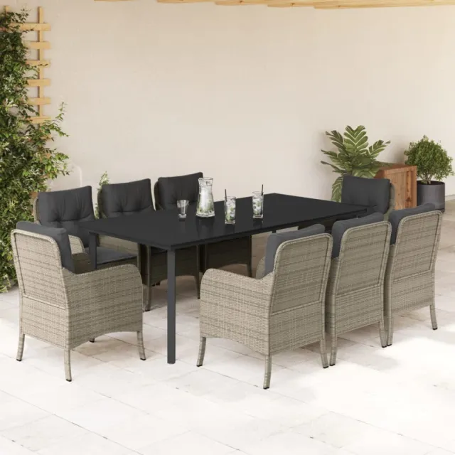 vidaXL 9-delige Tuinset met kussens poly rattan lichtgrijs