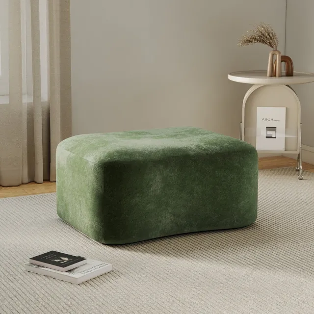 MODENUIT Poef – Rechthoekig Soft Design – 96 x 69 x 45 cm – Fluweel – Groen – Voor Woonkamergebruik