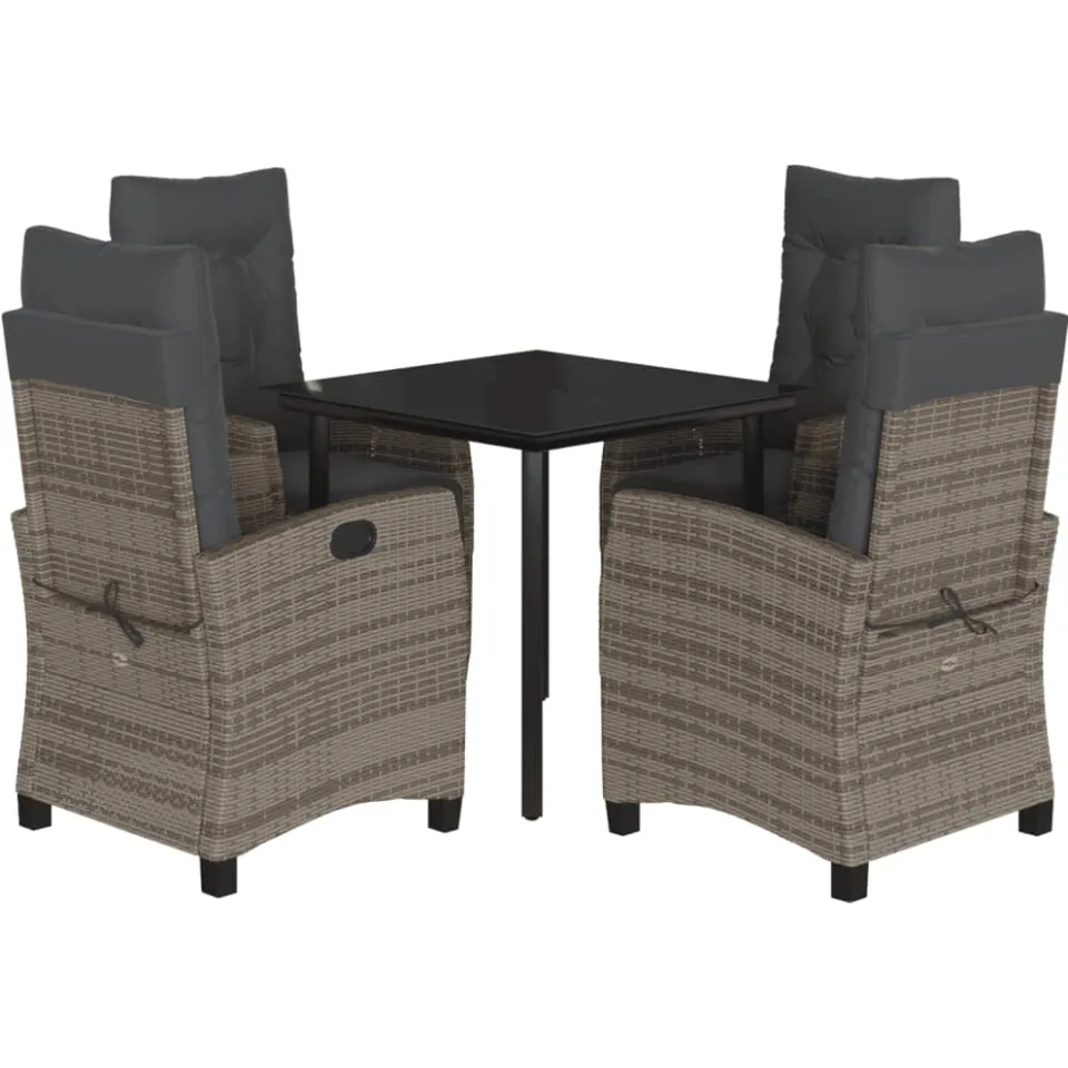 vidaXL 5-delige Tuinset met kussens poly rattan grijs, foto 3