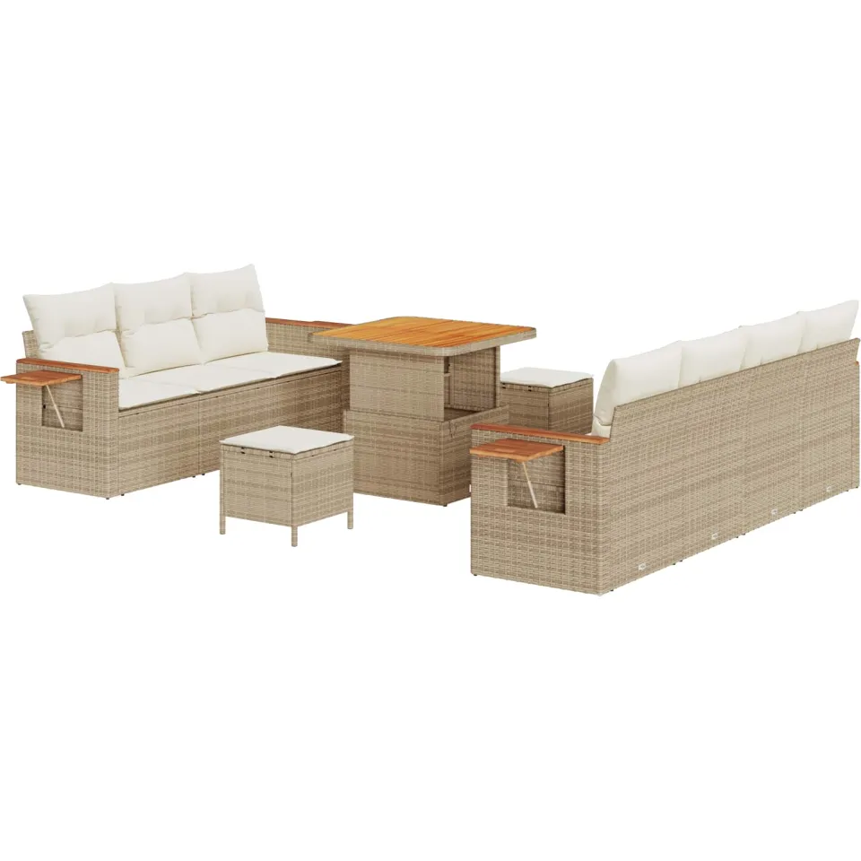 vidaXL Tuinbankenset 10 st Beige poly rattan
