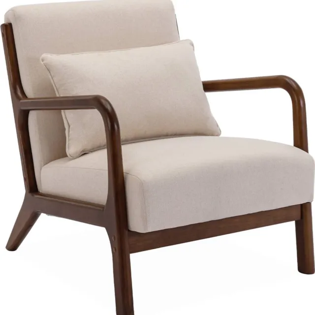 sweeek Scandinavische fauteuil walnootkleurig hout en stof - lorens Beige