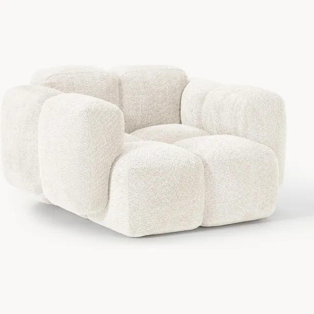 Westwing Collection Loungefauteuil Tayla van teddy bouclé Wit