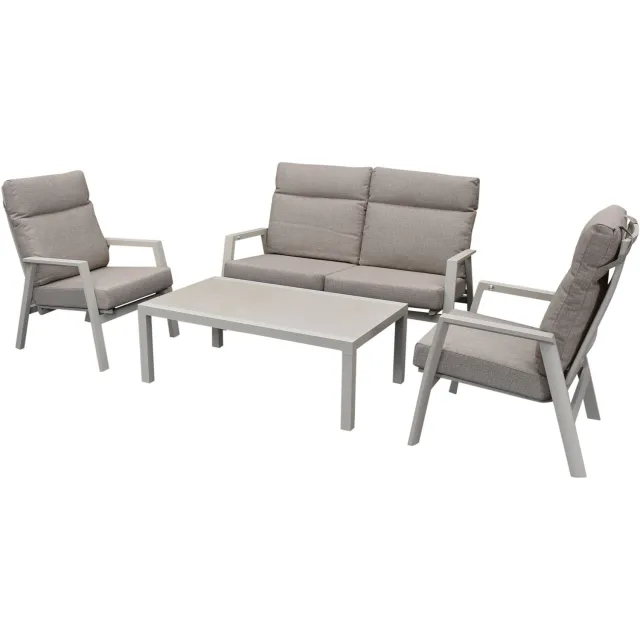 AVH Premium Collection Vegas stoel bank loungeset 4 delige verstelbaar aluminium latte Zand / Latte / Linen