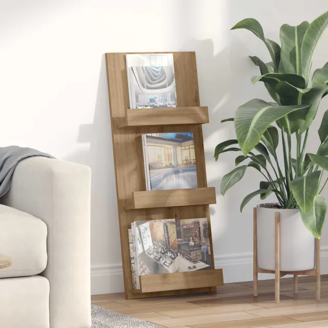 vidaXL Tijdschrift Rek Artisan Eiken 43 x 11 x 102 cm Bewerkt hout Bruin