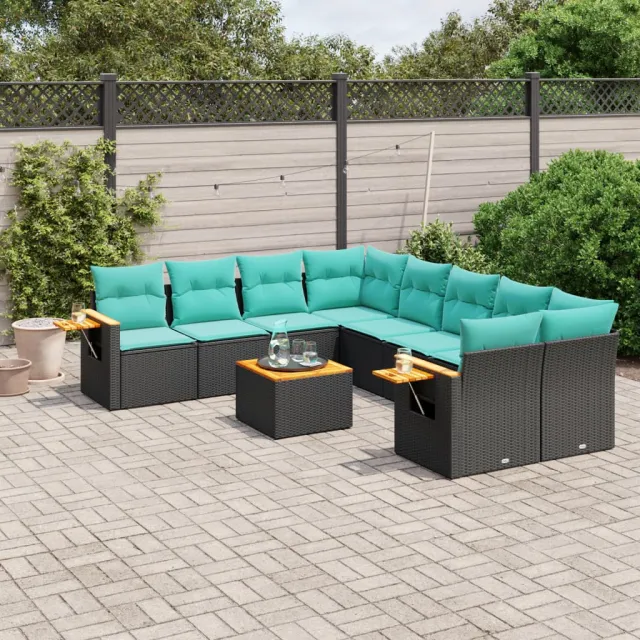 vidaXL 9-delige Loungeset met kussens poly rattan zwart, foto 2