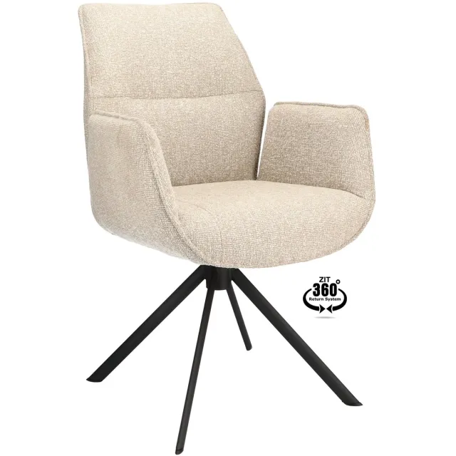 Icon Living Armstoel Lux - Stof Lodge Beige - Leg Black 360° Return-System