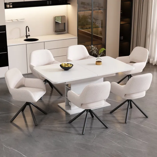 Welltin Eetkamerstoelen - Set van 6 - Draaistoelen - Stoel met Armleuningen - Minimalistische Design Stoel - Woonkamer Stoel - Draaibare Stoel - Luxe Eetkamerstoel - Wit