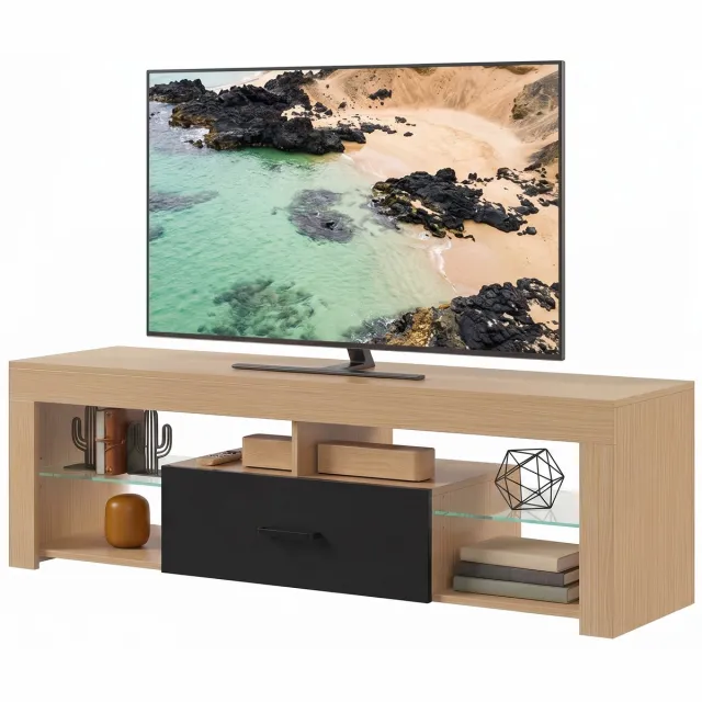 TEKROA TV meubels - Tv-meubel - voor televisies tot 65 inch - met 2 kastjes en open vakken - laag kastje met kabeldoorvoeropeningen - 150x40x56cm - bruin