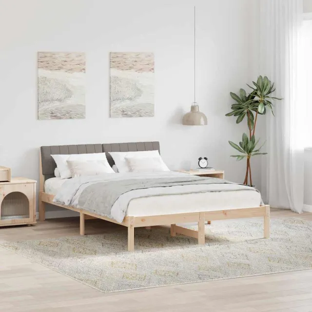 vidaXL Bedframe Bruin en taupe 135 x 190 cm Massief grenenhout