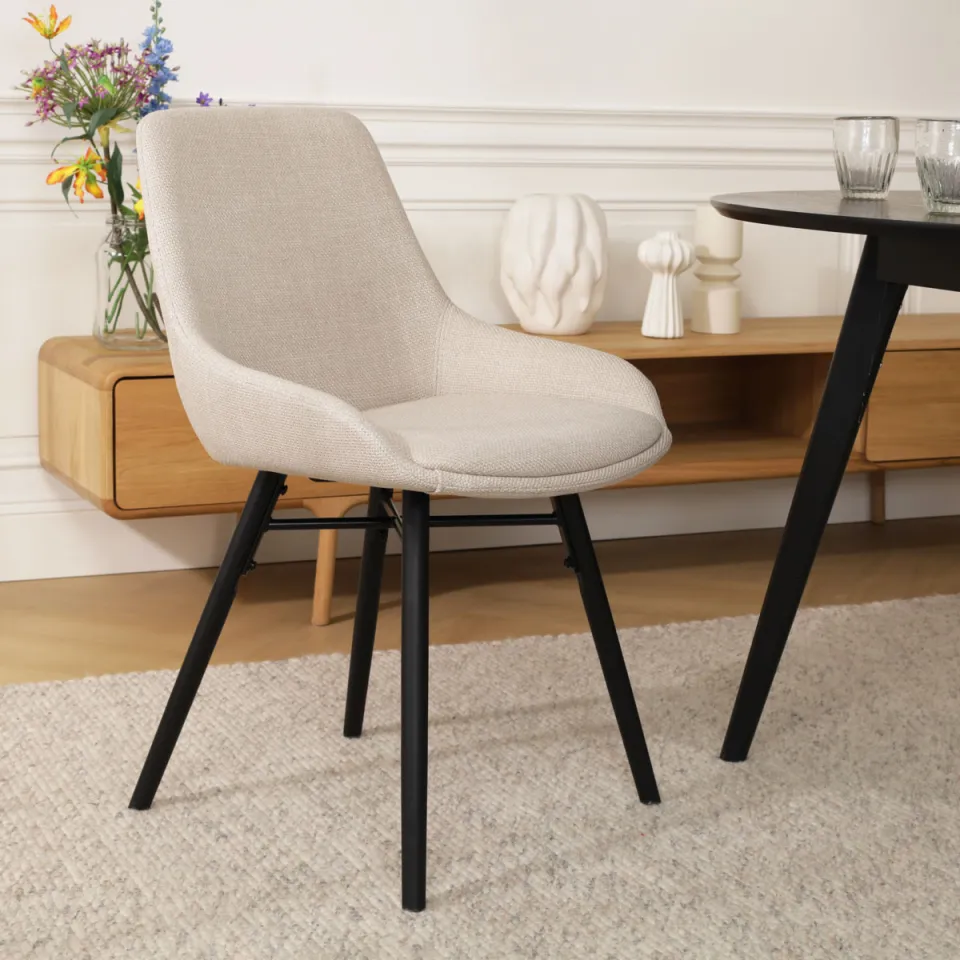 Nolon Nena-Isa eetkamerstoel beige - zwart houten onderstel, foto 2