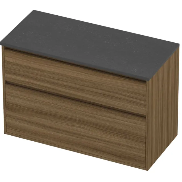 Proline Deck Badmeubelset Hardsteen Greeploos Asymmetrisch 100x46x67 cm Blue Stone Caramel Walnut Houtlook