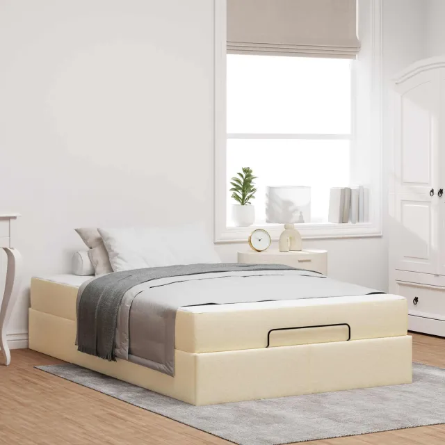 vidaXL Bedframe met matras 2 st Crème Stof