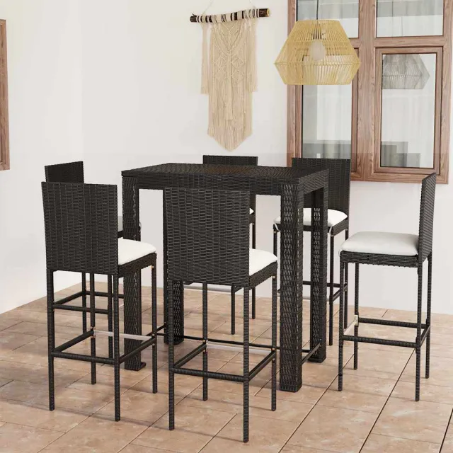 vidaXL 7-delige Tuinbarset met kussens poly rattan zwart, foto 2