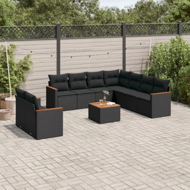 vidaXL 10-delige Loungeset met kussens poly rattan zwart, foto 2