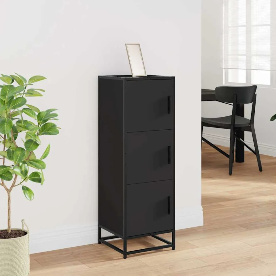 vidaXL Hoge kast 35,5x35x106,5 cm bewerkt hout en metaal zwart, foto 2