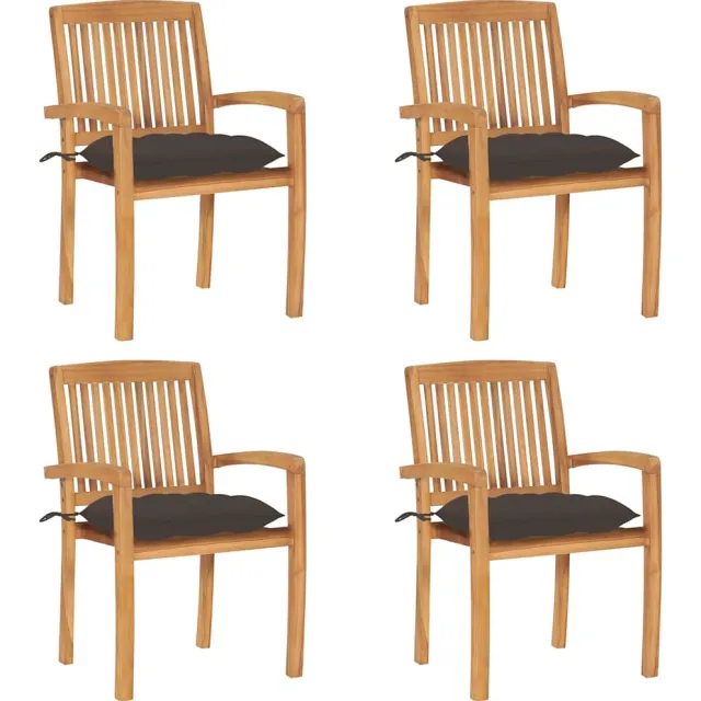 vidaXL Tuinstoelen stapelbaar 4 st met kussens massief teakhout Taupe