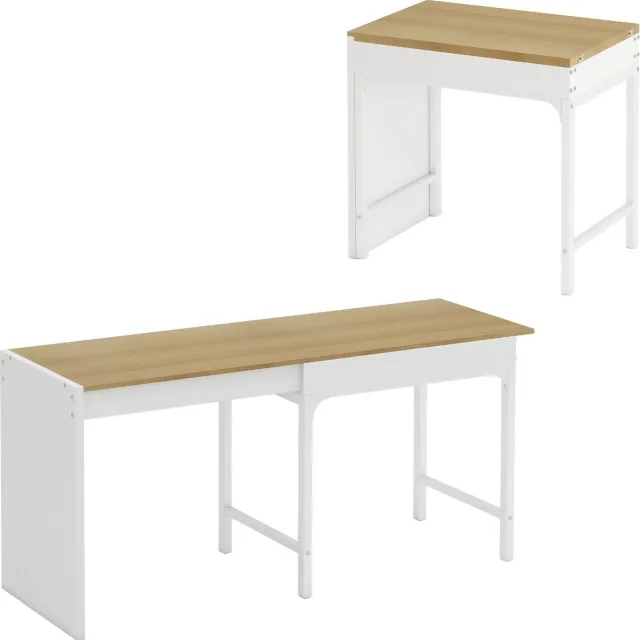 Puluomis Eettafel - Uitschuifbaar tafelblad - 80-160 cm lang - Opberglades - Metalen poten - Houtkleurig tafelblad Wit