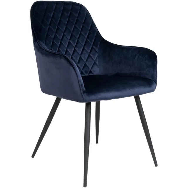 QUVIO Eetkamerstoel Wenen - Fluweel Blauw - Stalen Poten - Set van 2