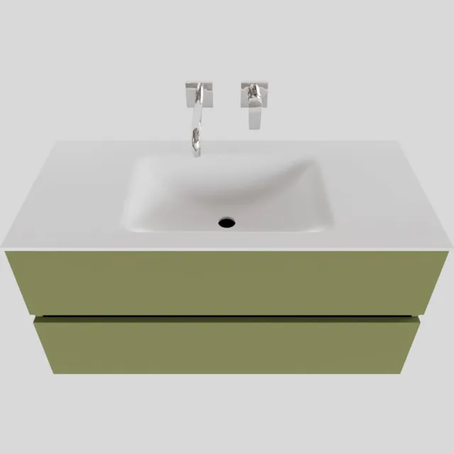 Boss & Wessing Badkamermeubel Solid Surface BWS Oslo 100x46 cm Midden Mat Groen (zonder kraangaten)