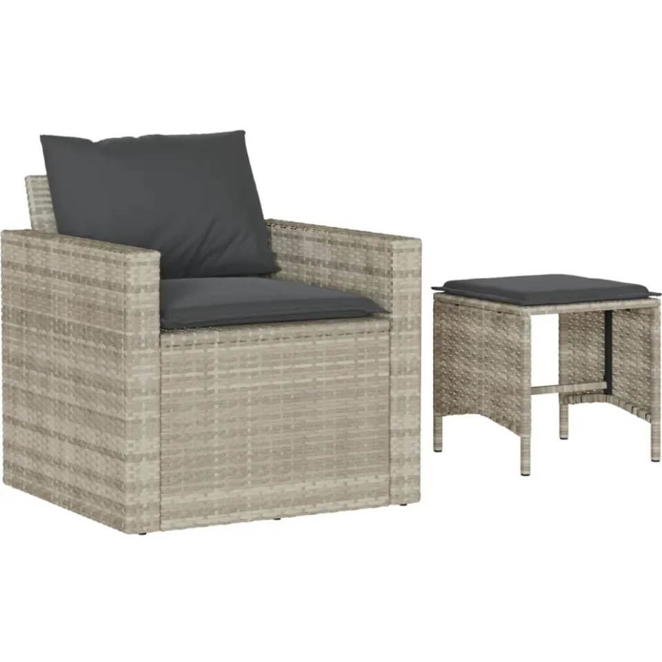 vidaXL 4-delige Loungeset met kussens poly rattan lichtgrijs