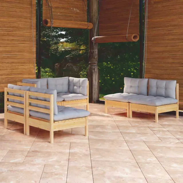 vidaXL 6-delige Loungeset met grijze kussens grenenhout grijs, foto 2