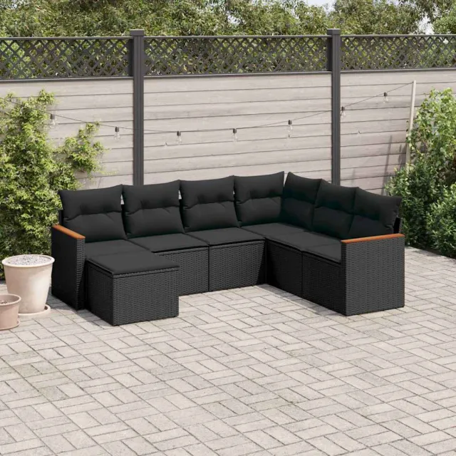 vidaXL 7-delige Loungeset met kussens poly rattan zwart, foto 2