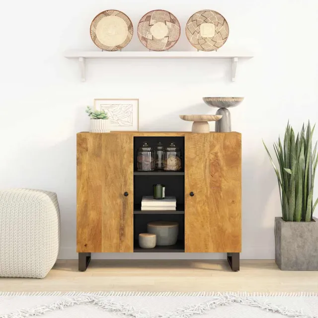 vidaXL Dressoir met 2 deuren 90x33x75 cm massief mangohout bruin, foto 2