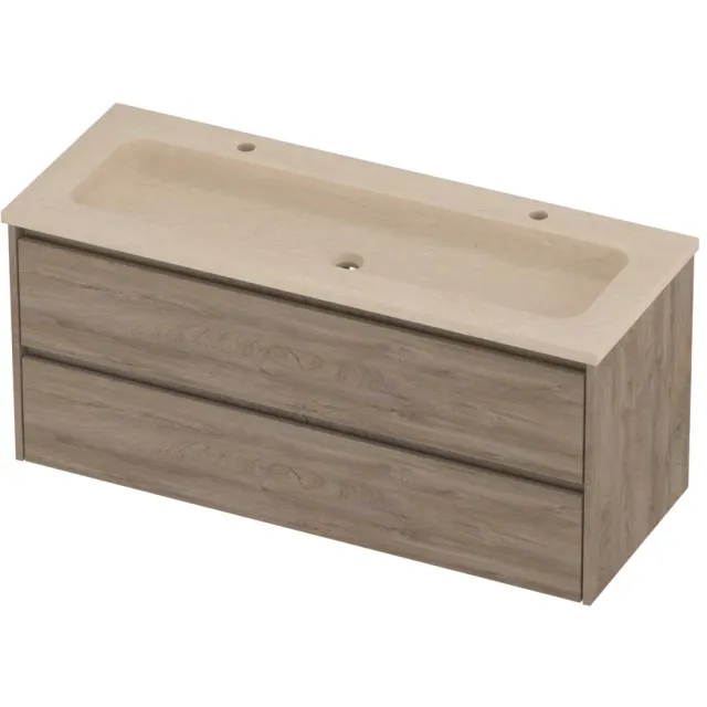Proline Rollo Badmeubelset Hardsteen Elegant Centraal 120x46x54 cm Sand Stone Raw Oak Eiken