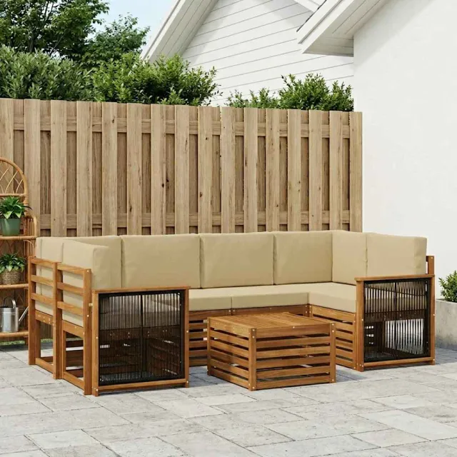 vidaXL Buiten bankenset 7 st 6-zits Natuurlijk en Beige
