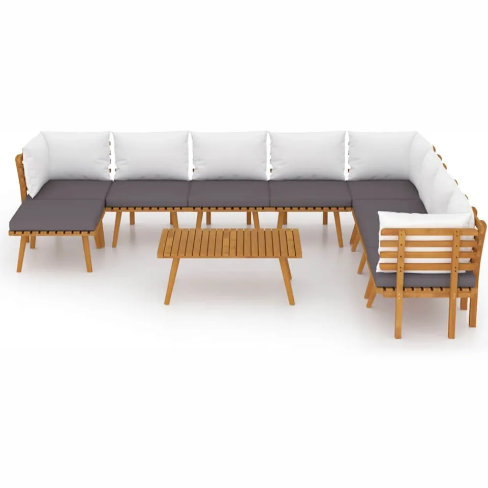 vidaXL 9-delige Loungeset met kussens massief acaciahout bruin