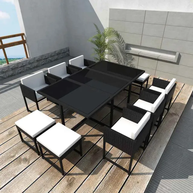 vidaXL 11-delige Tuinset met kussens poly rattan zwart, foto 2