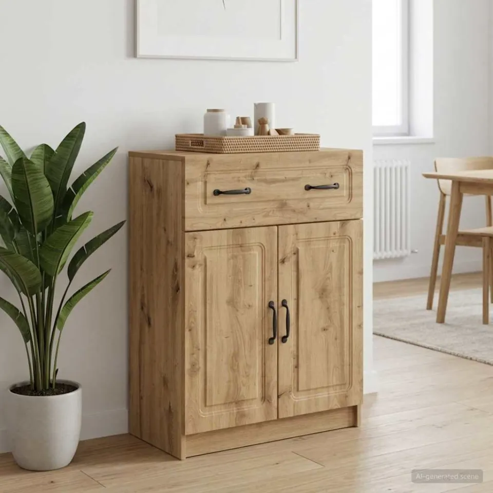 vidaXL Dressoir Artisanaal eiken 66 x 34,5 x 87 cm Bewerkt hout, foto 3