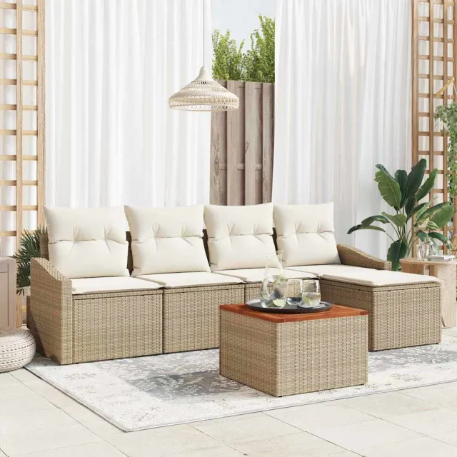 vidaXL Tuinbankenset 6 st Beige en Crème poly rattan, foto 2