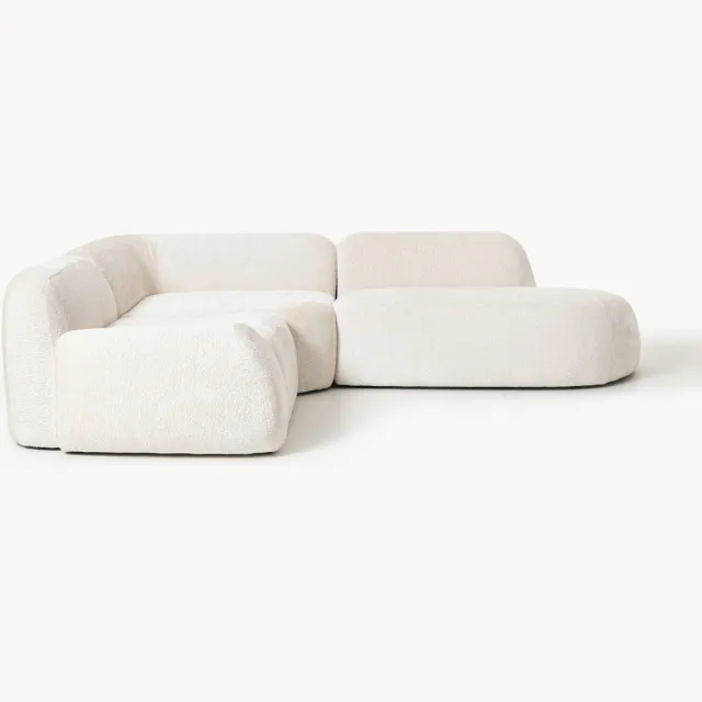 Westwing Collection Modulaire teddy-bouclé hoekbank Wolke (4-zits) met chaise longue Wit
