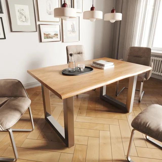 DELIFE Massief houten tafel Live-Edge acacia natuur 140x90 boven 3,5cm breed boomtafel Bruin