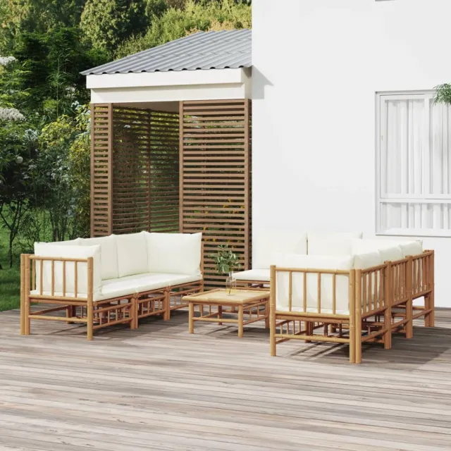 vidaXL 9-delige Loungeset met kussens bamboe crèmewit Bruin