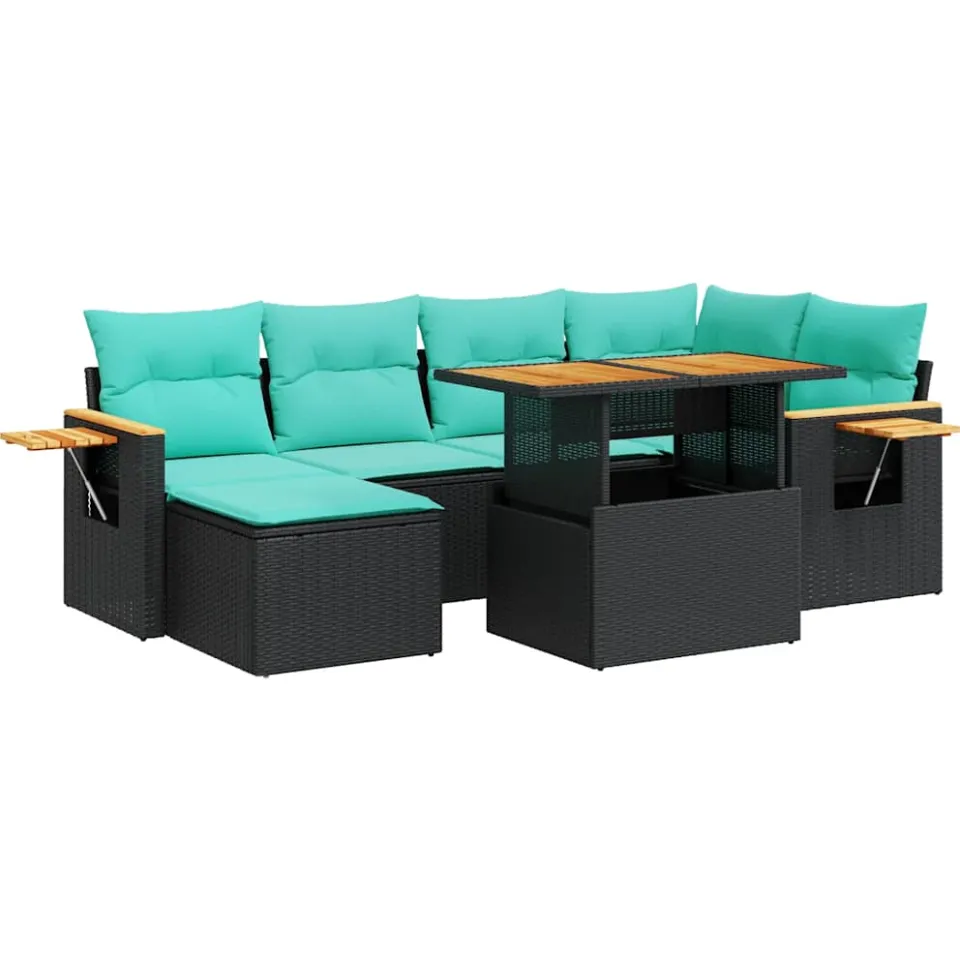 vidaXL 7-delige Loungeset met kussens poly rattan acacia bruin, foto 3