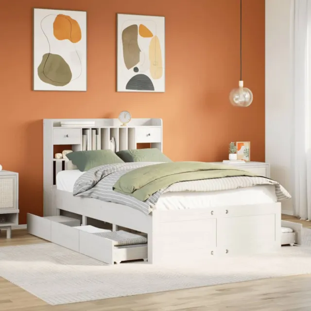 vidaXL Bed met boekenkast zonder matras grenenhout wit 135x190 cm