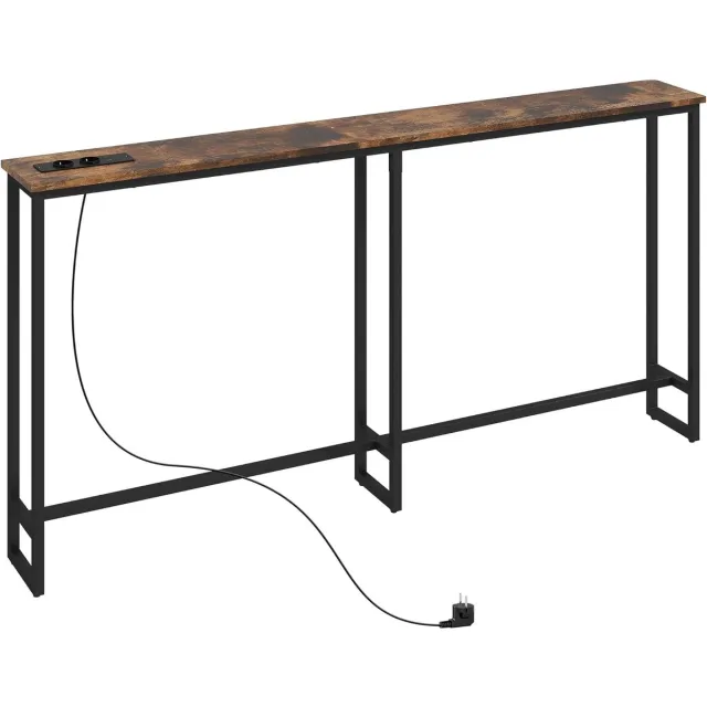 Imperatoris Smalle Consoletafel met Stopcontacten en USB - Salontafel - Entreetafel - Haltafel - Sidetable - Wandtafel - Console Tafel - Dressoirtafel - Sidetafel - Gangtafel - Banktafel - Bijzettafel - Industrieel - 160 x 20 x 80 cm - Bruin