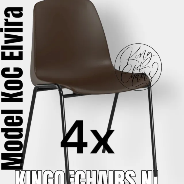 King of Chairs set van 4- model KoC Elvira bruin met zwart onderstel. Kantinestoel stapelstoel kuipstoel vergaderstoel tuinstoel kantine stoel stapel kantinestoelen stapelstoelen kuipstoelen stapelbare keukenstoel Helene eetkamerstoel