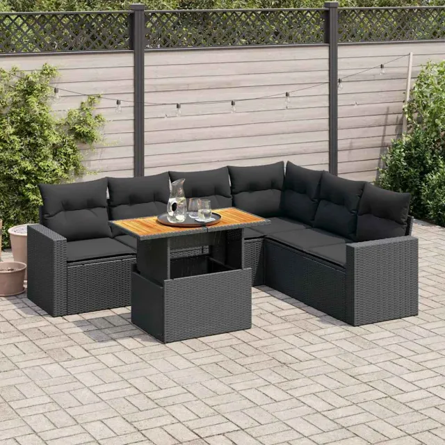 vidaXL 7-delige Loungeset met kussens poly rattan zwart, foto 2