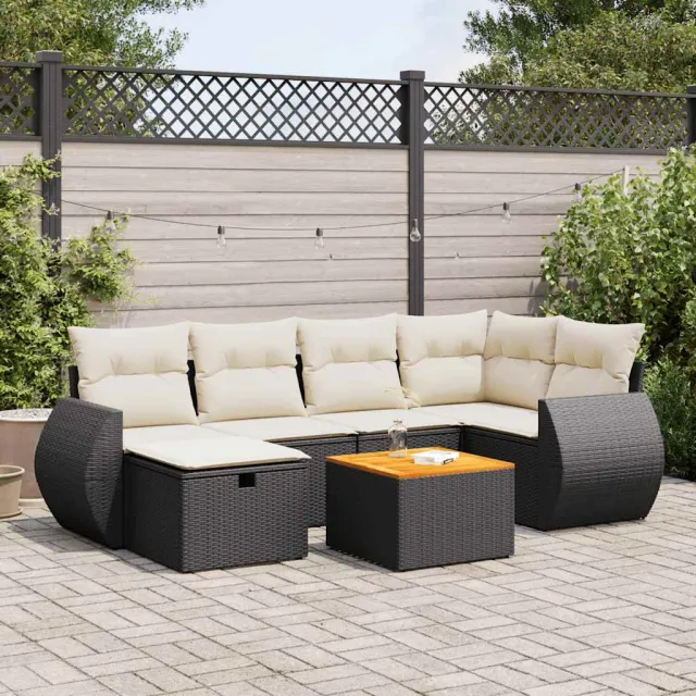 vidaXL 7-delige Loungeset met kussens poly rattan zwart, foto 2