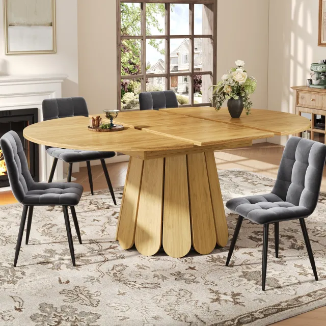 Maisentiel Uitschuifbare eettafel – rond tot ovaal – 118-158 cm – naturel houtkleur