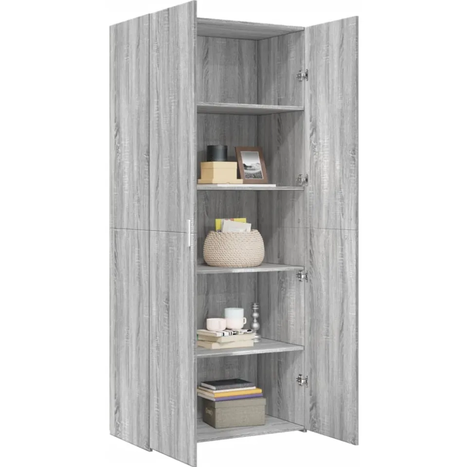 vidaXL Hoge kast 80x42,5x185 cm bewerkt hout grijs sonoma eikenkleurig