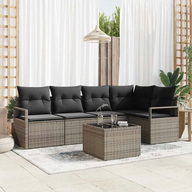 vidaXL Tuinbankenset 6 st Lichtgrijs poly rattan