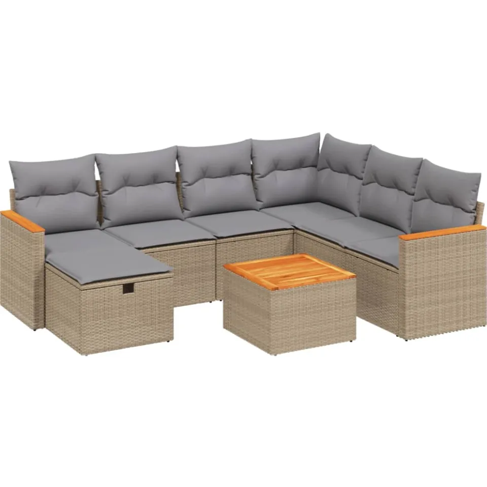 vidaXL 8-delige Loungeset met kussens poly rattan gemengd beige, foto 3