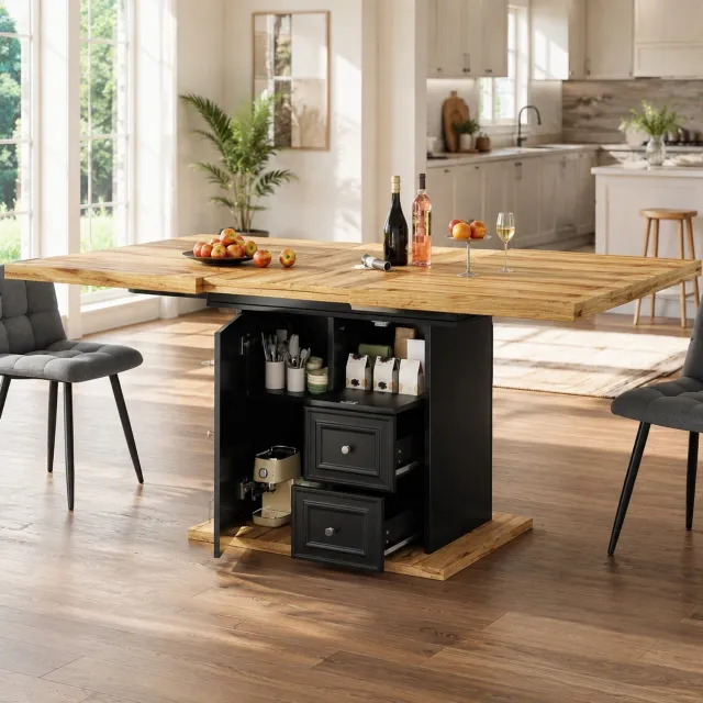 Maisentiel Uitschuifbare eettafel met opbergruimte - 110-140 x 80 x 75 cm - naturel houtlook