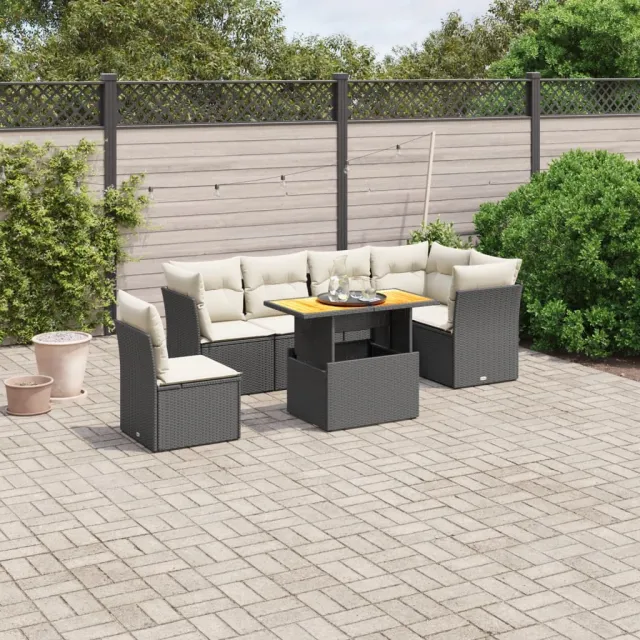 vidaXL 7-delige Loungeset met kussens poly rattan zwart, foto 2