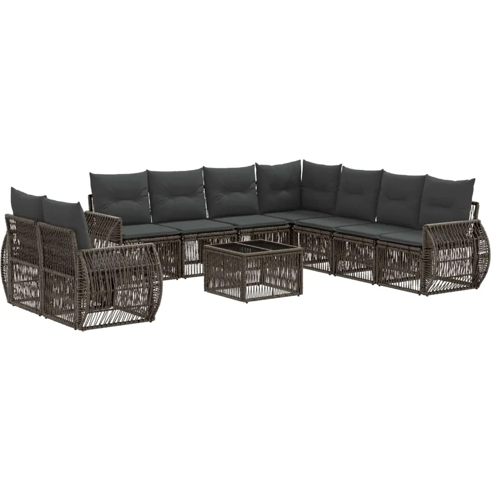 vidaXL Tuinbankenset 10 st 9-zits Grijs en Donkergrijs poly rattan, foto 3